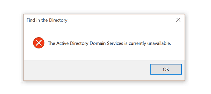 windows active directory domain services currently unavailable