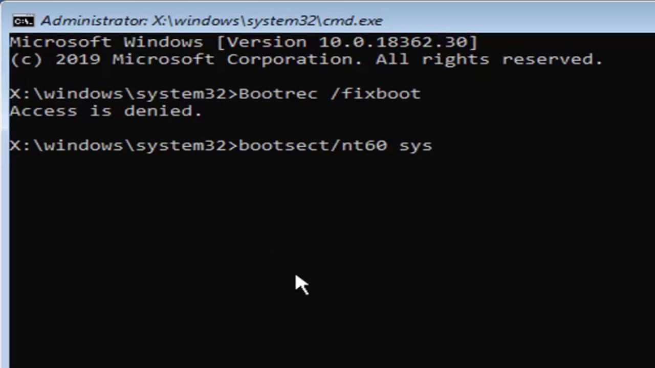 bootrec fixboot access denied windows 10