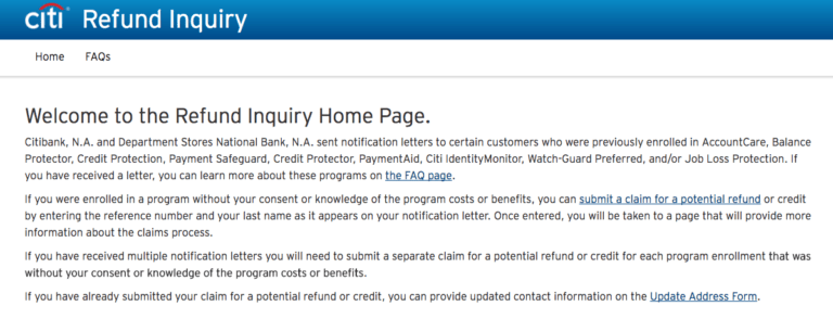 www.citi.com/refundinquiry for Citi Refund Inquiry to Submit A Claim